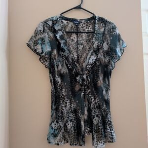 Chico's Animal Print Ruffle Blouse